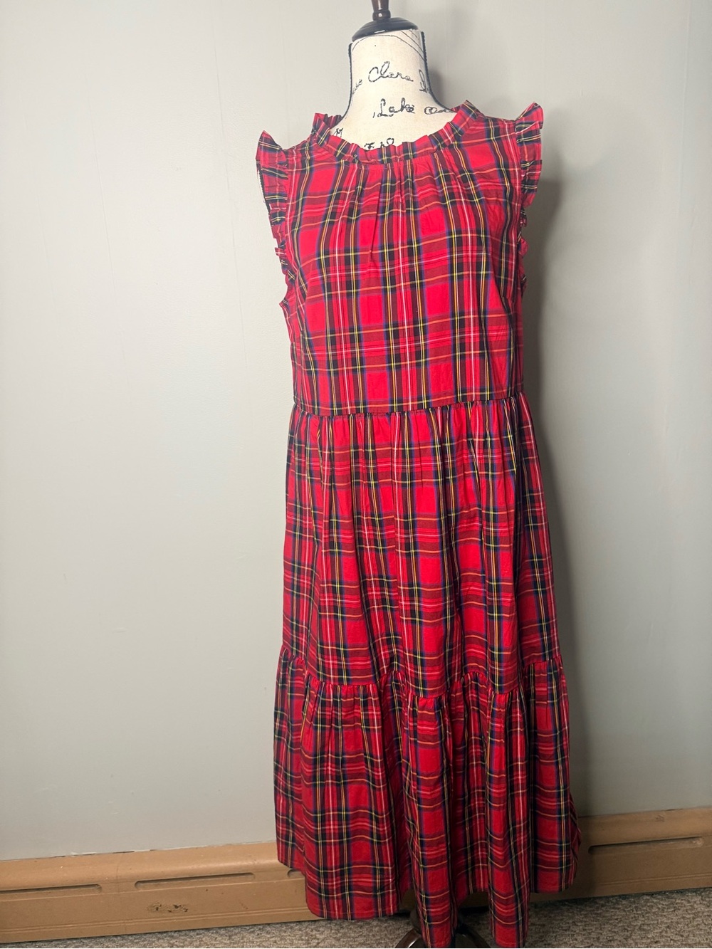 J Crew Tartan  Sleeveless Ruffle Midi Dress